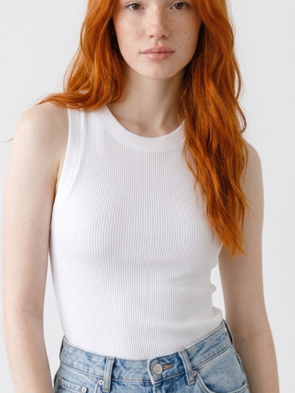 Aritzia Rib Seamless Crew Tank White XS NWT #117767